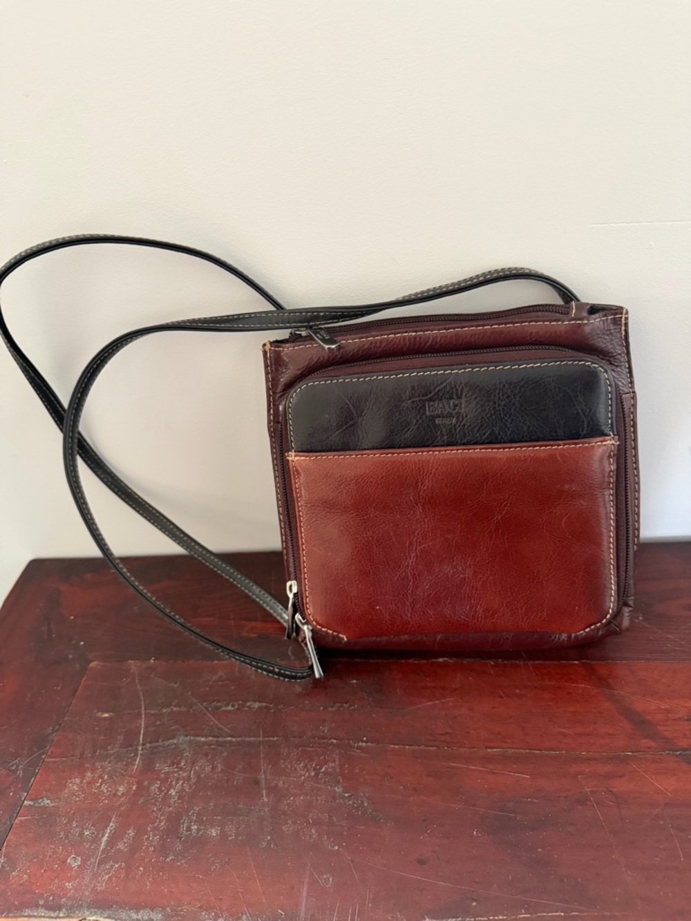 Baci Italy Genuine Leather Crossbody Bag with Organizer Interior Burgundy